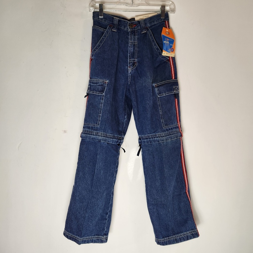 NWT Vintage Y2K Zip Off Cargo Jeans Boys 12 Baggy Skater Wide Leg Racing Stripe
